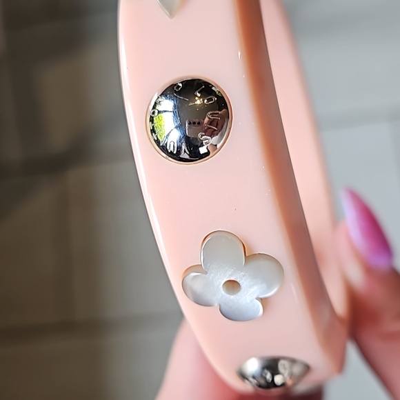 Louis Vuitton Pink Sparkly Resin Bangle Bracelet Silver Logo Studs w/Dustbag - Picture 2 of 6